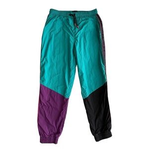 Men's Colorblock Track Pants in Teal, Purple & Black